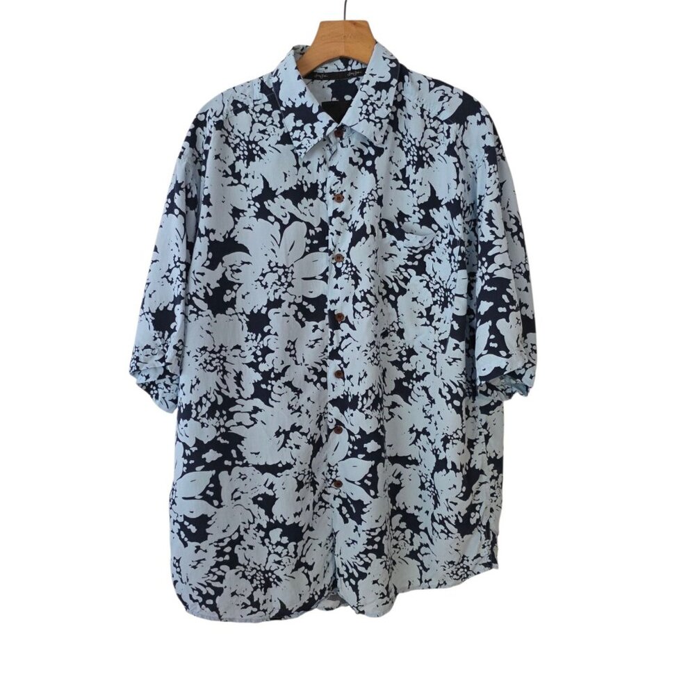 Sean John Floral Hawaiian Shirt Button Up Short Sleeve Soft Blue Mens Large